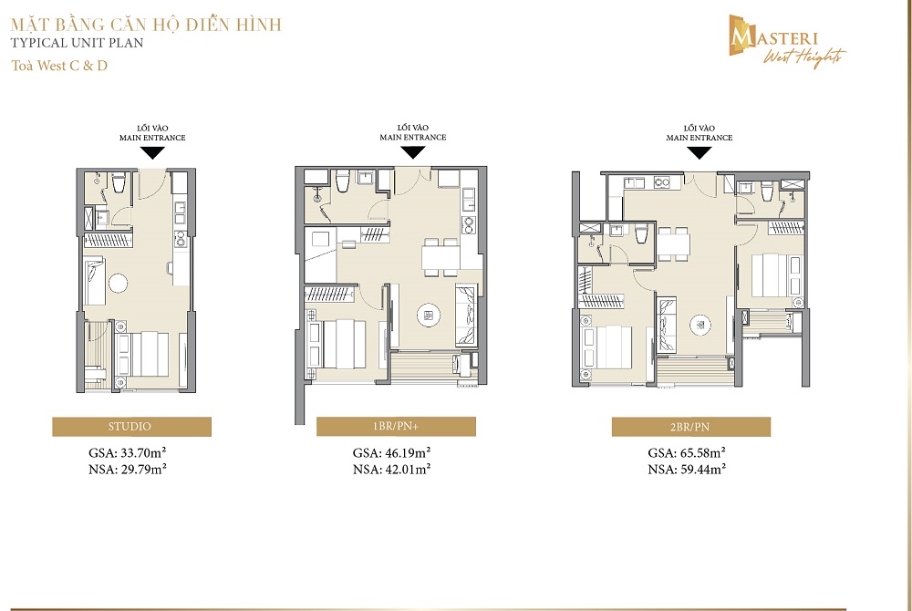Mặt bằng thiết kế căn hộ trong dự án Masteri West Heights Tây Mỗ