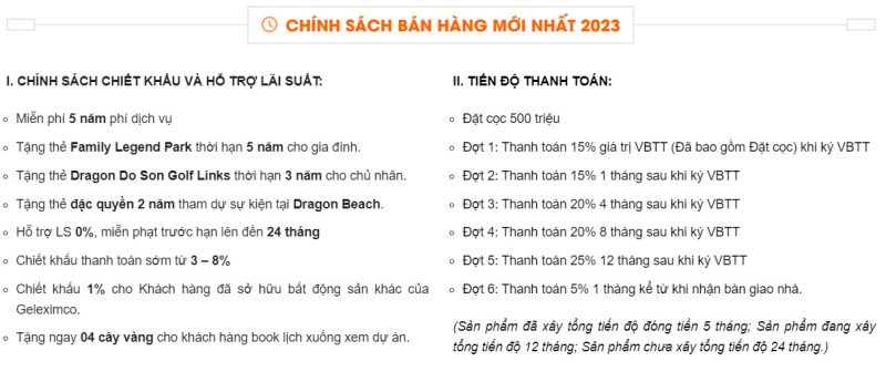 Chính sách dự án Đồi Rồng Đồ Sơn- Đông Tây Land Miền Bắc