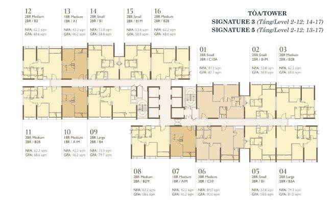 Mặt bằng tầng tòa Signature 3&5 tại dự án Lumi Hà Nội