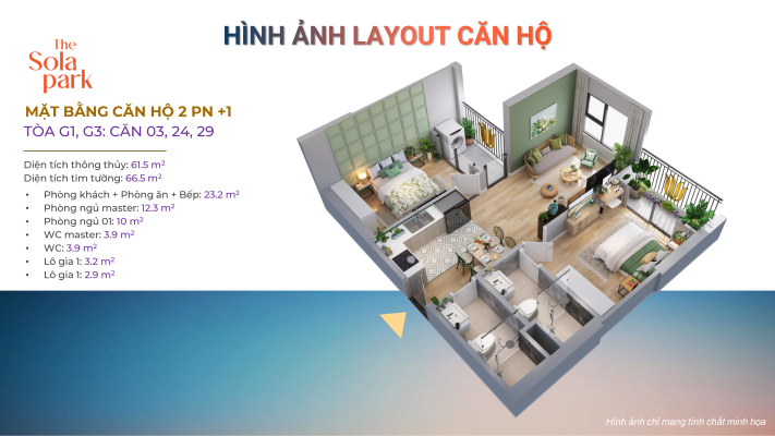 Layout thiết kế căn hộ 2 phòng ngủ tại chung cư Imperia Sola Park 